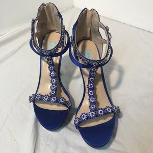 Betsy Johnson Blue Silver Floral Stilettos SZ: 8